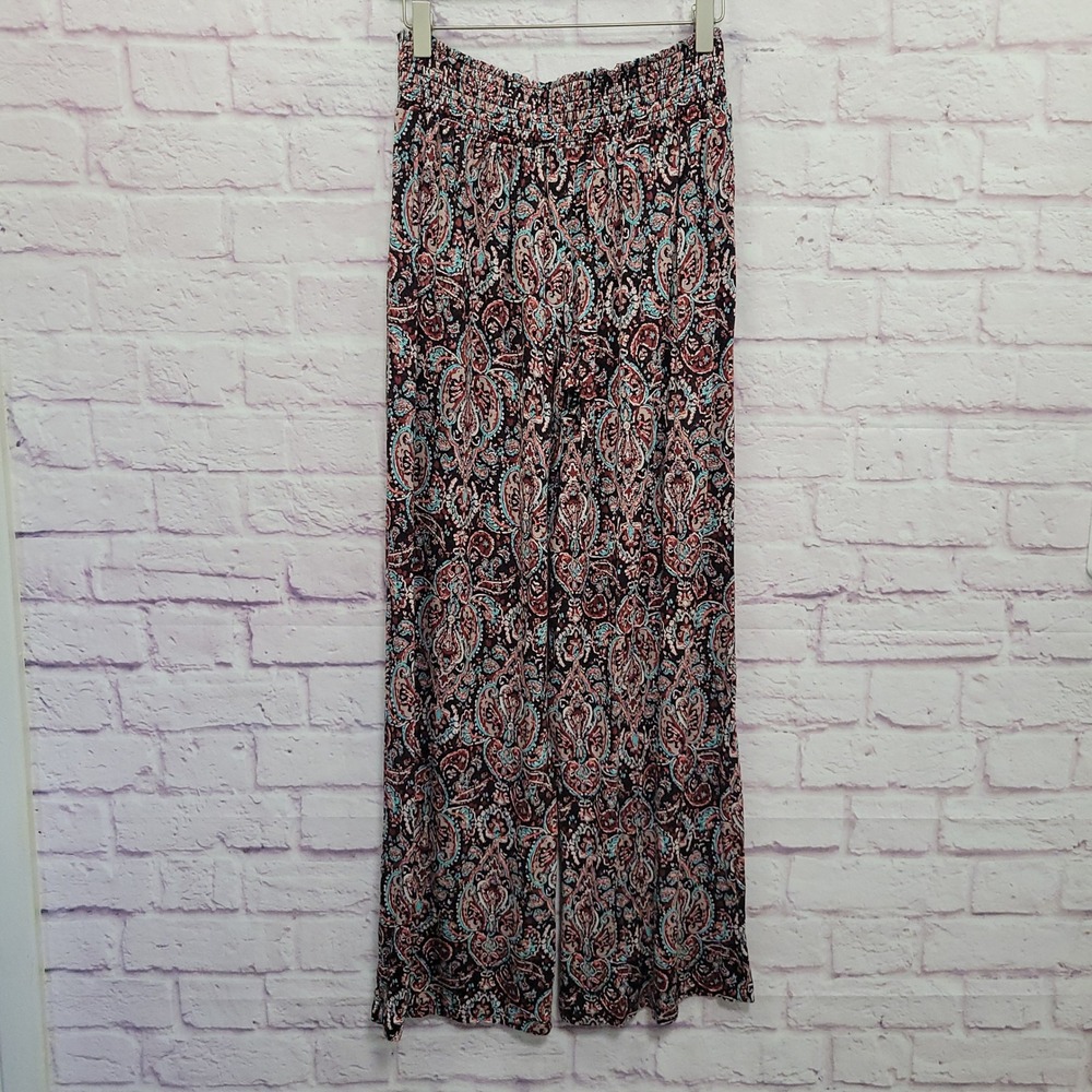 Mossimo Supply Co Boho Paisley Wide Leg Pants L Smocked Waist Stretch Hippie Y2K - Picture 2 of 9